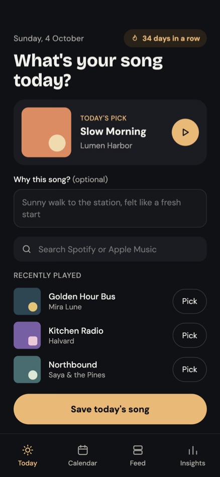 Notd's Today screen: What's your song today?